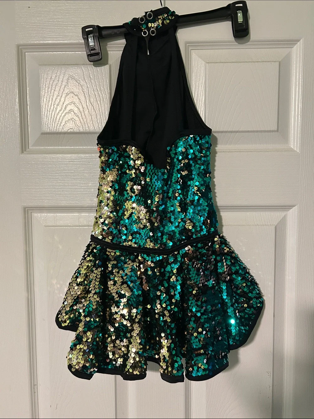 Weissman Sequin Halter Dance Costume Top in Teal & Gold